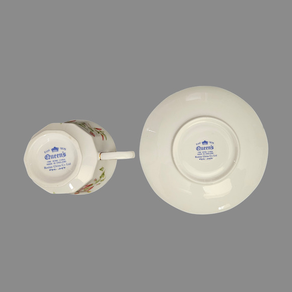 Queen’s Fine Bone China England Teacup & Saucer Pink White Floral Gold Trim - Picture 6 of 6